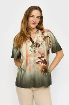 2B bluser_skjorter 2B - Ruby bluse, khaki flower - 1012695