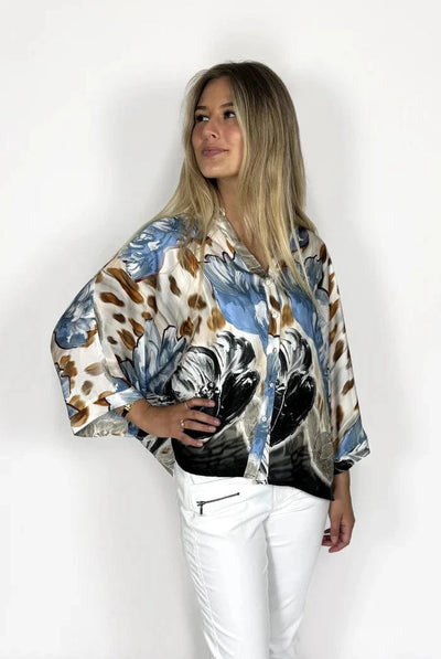2B bluser_skjorter 2B - Thora bluse, blue border