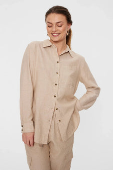 Free bluser_skjorter Freequent - Hørskjorte, beige - 126528