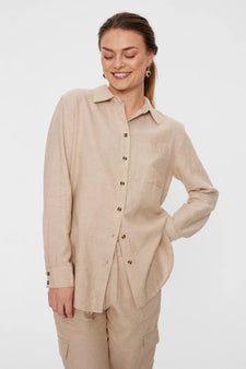 Free bluser_skjorter Freequent - Lava hørskjorte, beige - 126528