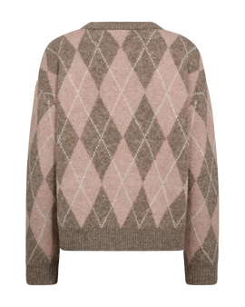 Free trøje_strik_cardigan Freequent - Argyle strik, rosa - 207137