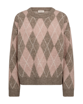 Free trøje_strik_cardigan Freequent - Argyle strik, rosa - 207137