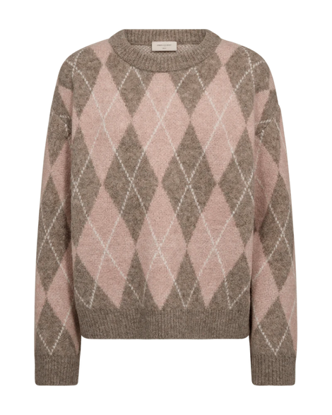 Free trøje_strik_cardigan Freequent - Argyle strik, rosa - 207137