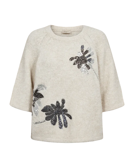 Free trøje_strik_cardigan Freequent - Krela strik, beige med pailletter - 212103