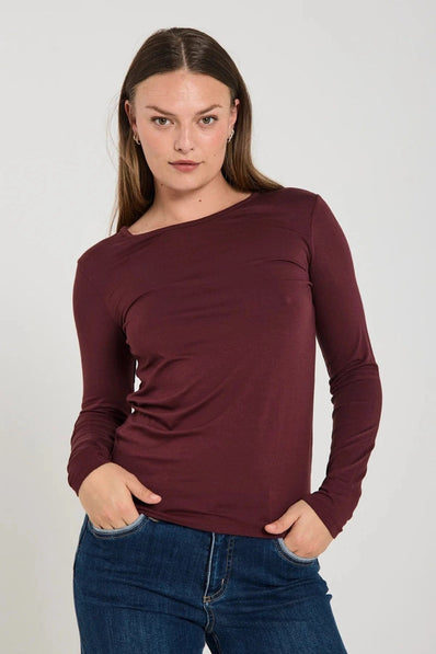 Free trøje_strik_cardigan Freequent - Langærmet t-shirt, bordeaux - 205298