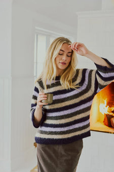 Free trøje_strik_cardigan Freequent - Lulu strik, lilla/brun - 211886