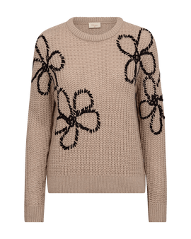 Free trøje_strik_cardigan Freequent - Strik, sand med blomster - 204688