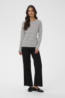 Kaffe trøje_strik_cardigan Kaffe - Liddy trøje, hvid/sort striber - 10502821-109322