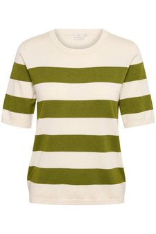 Kaffe trøje_strik_cardigan Kaffe - Pullover, beige med grøn stribe - 10508410-105612