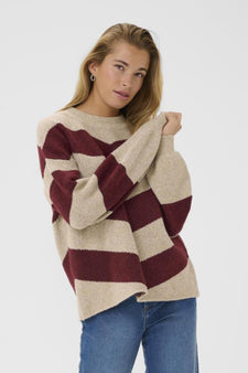 Kaffe trøje_strik_cardigan Kaffe - Verana strik, feather grey/bordeaux - 10509061 108774