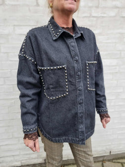 marta bluser_skjorter Marta - Eila jakke, grå denim med nitter