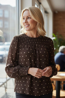 OFELIA bluser_skjorter Ofelia - Fira bluse, brun med prikker