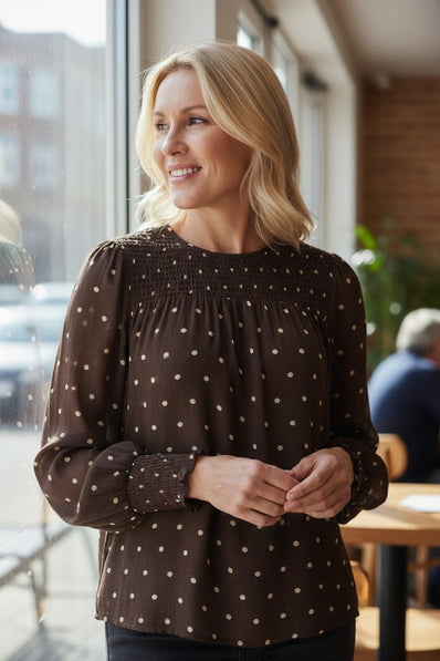 OFELIA bluser_skjorter Ofelia - Fira bluse, brun med prikker