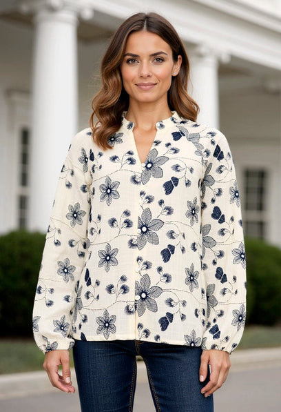 OFELIA bluser_skjorter Ofelia - Flora bluse, cream combi