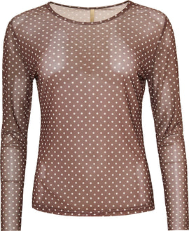 OFELIA bluser_skjorter Ofelia - Gwen mesh, brun med hvide prikker