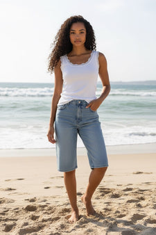 OFELIA bukser_leggiens_shorts Ofelia - Karla denimshorts, blå