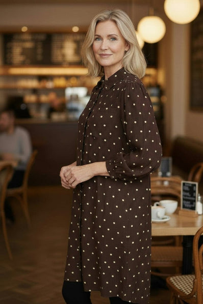 OFELIA kjoler_nederdele Ofelia - Fira tunika, brun med prikker