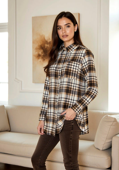 OFELIA trøje_strik_cardigan Ofelia - Tula skjorte, brun combi