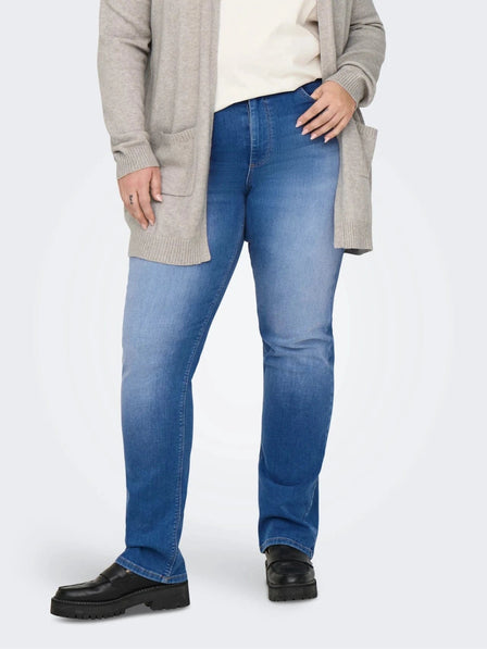 Only Carmakoma bukser_shorts_nederdele Only Carmakoma - Carwilly høj talje straight fit jeans, medium blue - 15331688