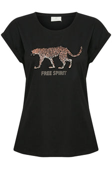 Kaffe bluser_skjorter Kaffe - T-shirt i sort med leoprint - 10505711