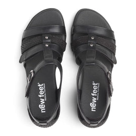 New Feet sandaler lav hæl New Feet - Damesandal med hælkappe, sort skind - 151-15-110