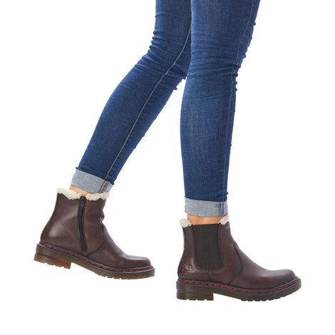 Rieker - Kort damestøvle med foer, brun