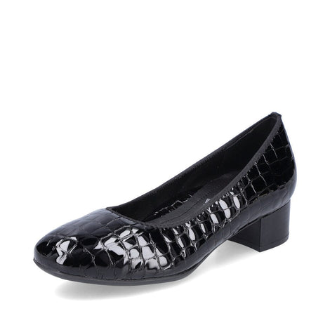 Rieker sko med hæl Rieker - Damesko med hæl, sort krokolak- 49260-02