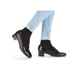 Rieker sko med hæl Rieker - Damesko med hæl, sort krokolak- 49260-02