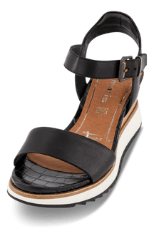 Tamaris sandaler Tamaris - Sort skindsandal på kilehæl - 1-1-28015-26