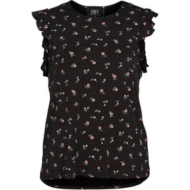 Zoey bluser_t-shirts_kjoler Zoey - Rosa kortærmet bluse, sort med blomsterprint - 214-8956